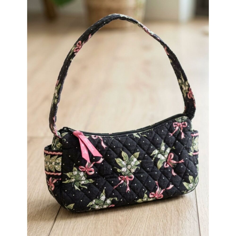 Vintage Vera Bradley New Hope Baguette Shoulder Bag Black Pink Bows Y2K 2002
